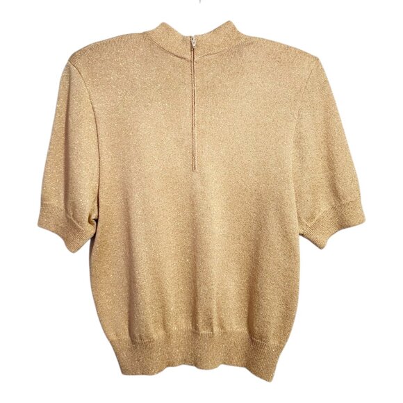 ST JOHN VINTAGE zip up golden sweater top short sleeve NEW WITH TAGS size S - Picture 2 of 9